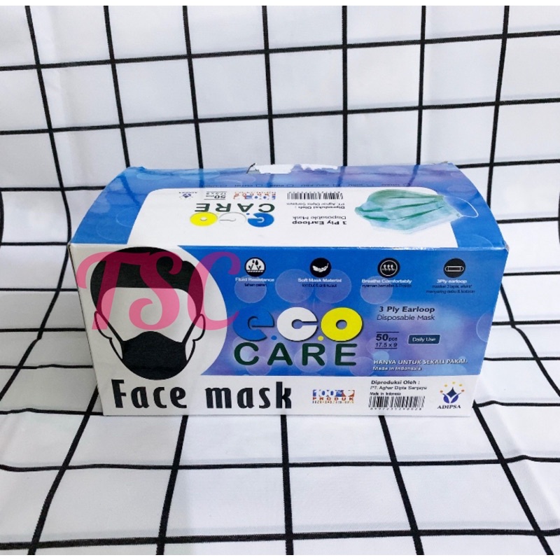 Masker Eco Care Face Mask Eco Care 3 ply Earloop Disposable Mask 50 pcs