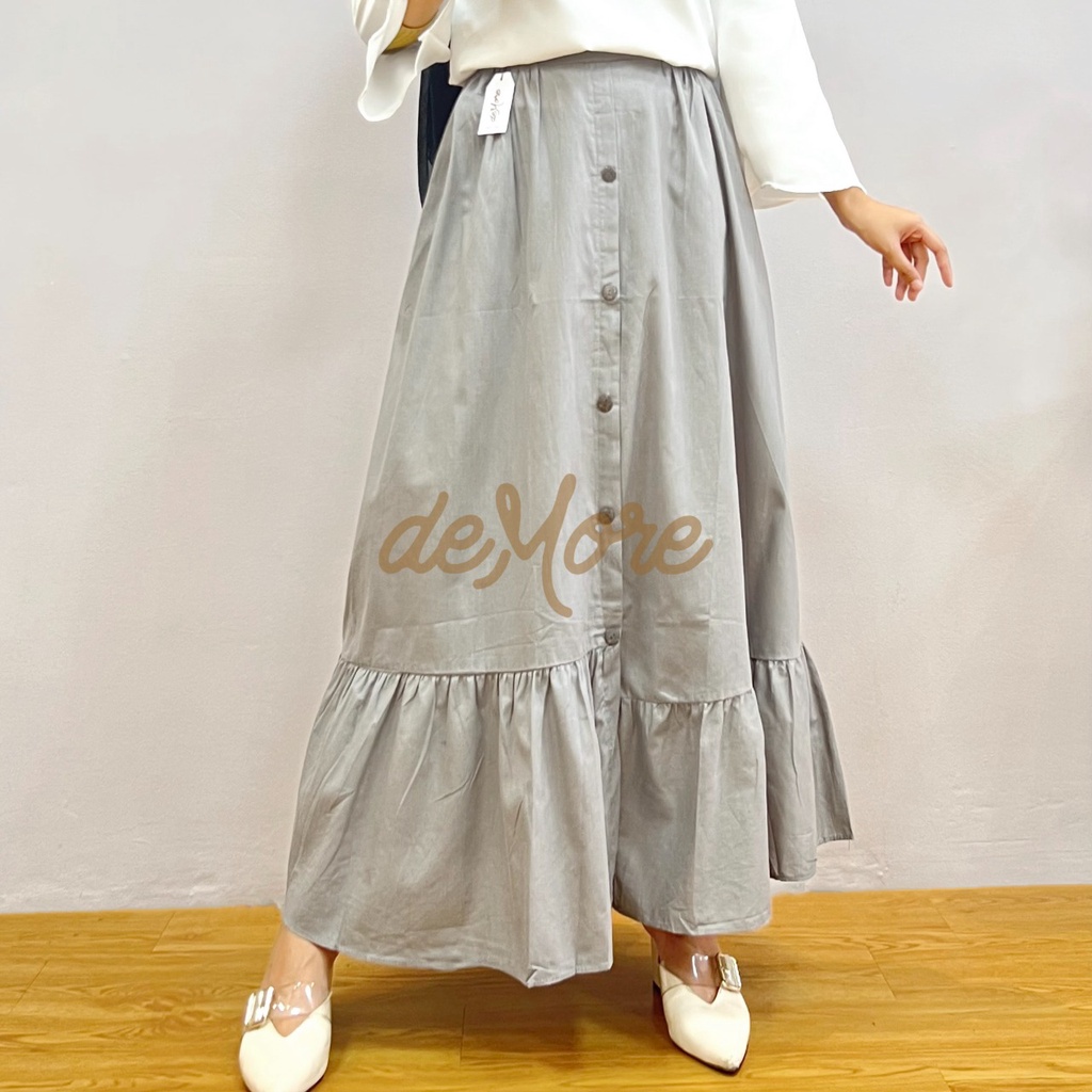 ROK PANJANG TAMARA REMPEL POLOS KANCING BASIC SKIRT DEMORE