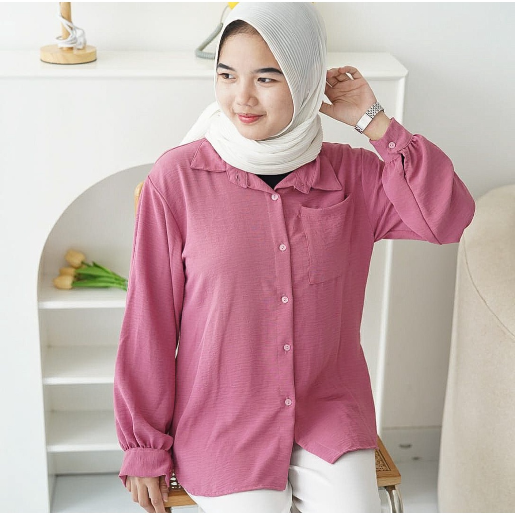 Tq88indonesia Blouse Kemeja Wanita Kekinian Terbaru / Kem VIVIAN OVERSIZE CRINCLE SHIRT / Blus  / Baju Atasan Wanita Terbaru / Ootd / Baju Santai Wanita / Kemeja Polos Wanita / Kemeja Army Wanita