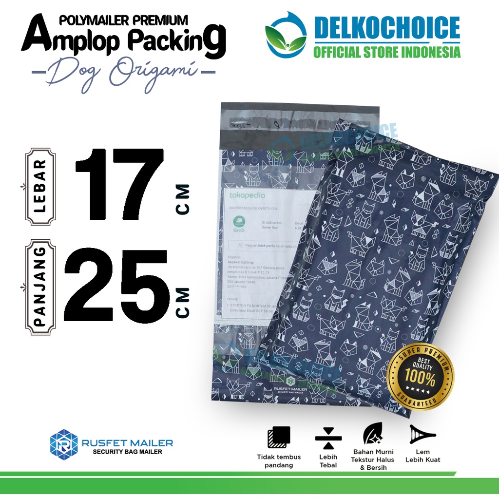 

Polymailer Motif DOG ORIGAMI 17x25cm Amplop Plastik Packing Olshop PREMIUM / SATUAN