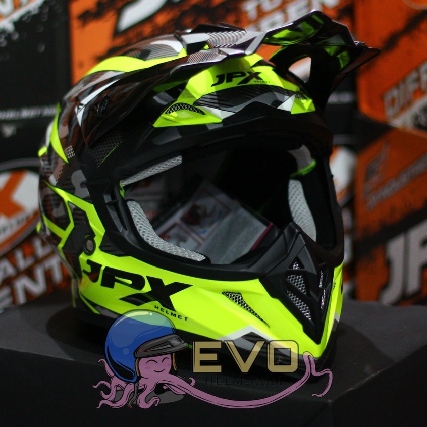 HELM JPX CROSS_FOX1 SERI X35 - FLUO YELLOW GLOSS + GOOGLE SNAIL (ONGKIR 2 KG) HELM JPX TERBARU