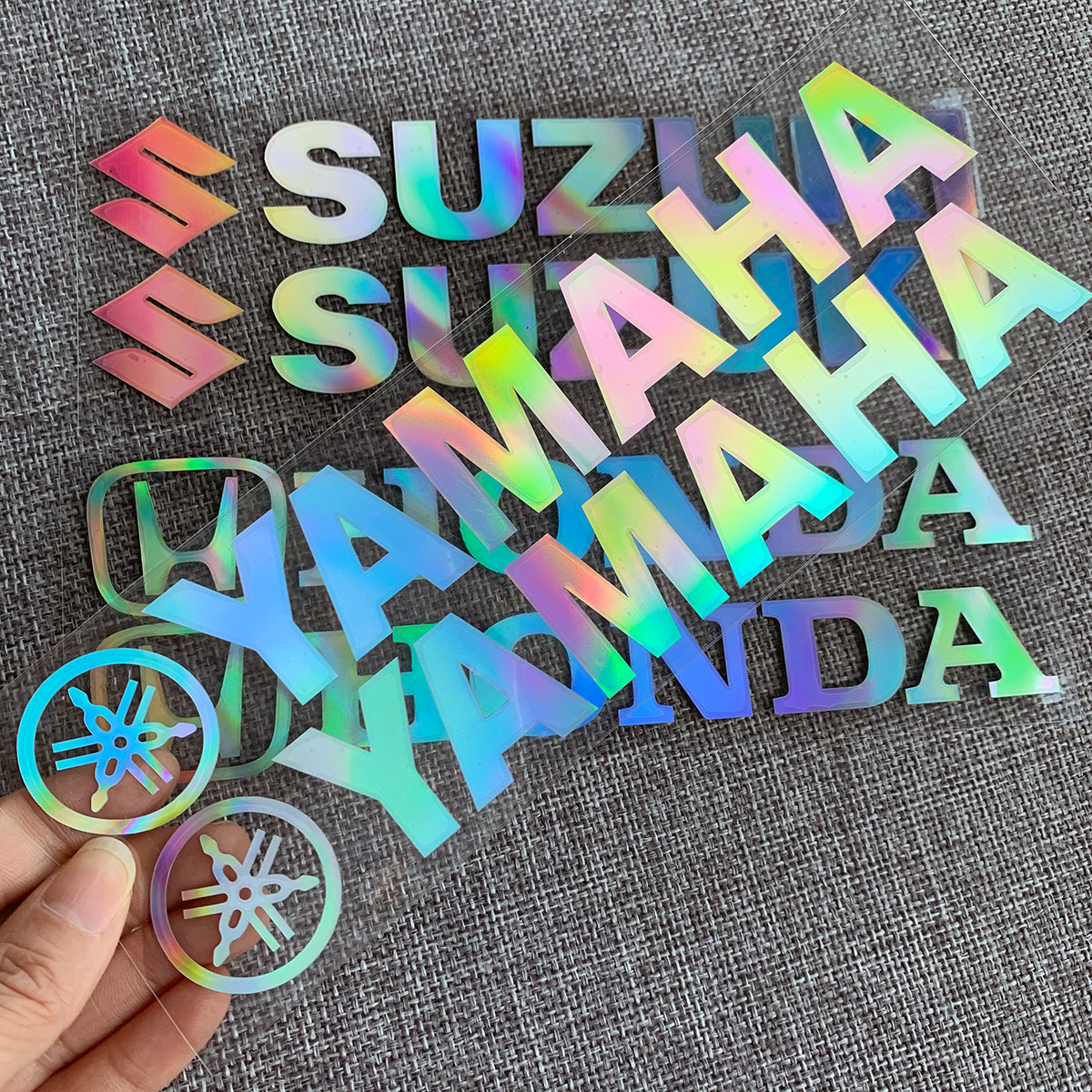 Pair Laser Rainbow Stickers for YAMAHA HONDA SUZUKI Logo