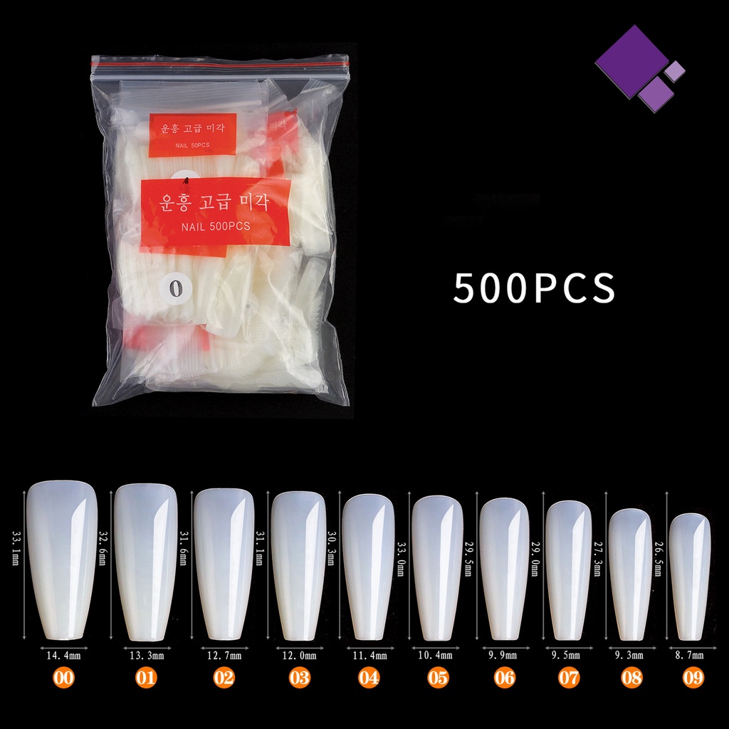 500pcs Kuku Palsu Bahan Plastik Warna Natural Untuk Wanita