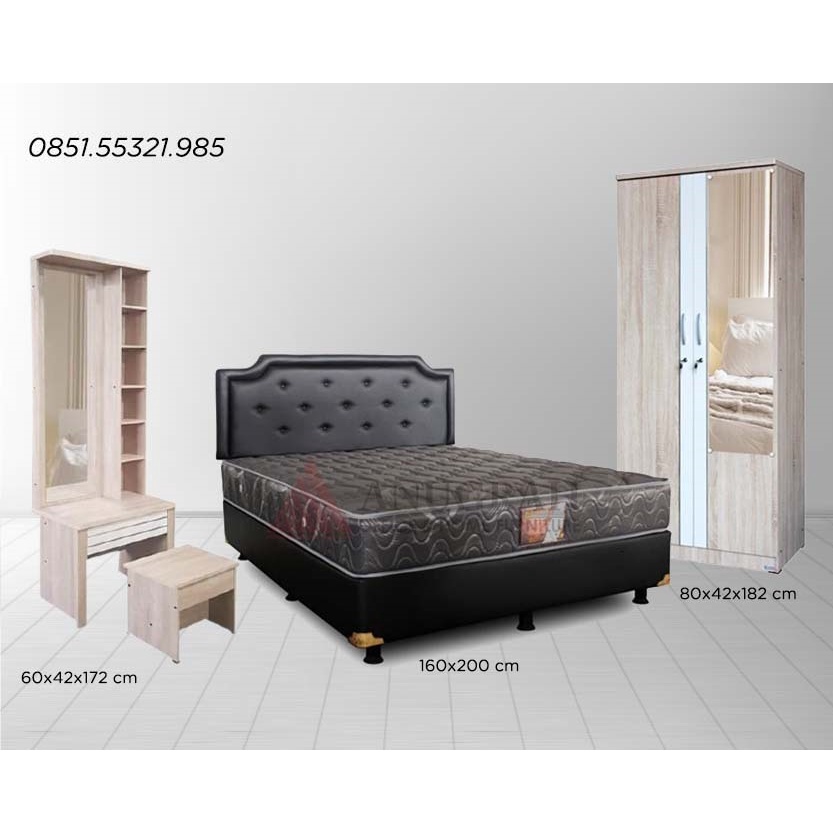 Kamar set Kasur 160x200 Central Full set Lemari 2 pintu Lunar Meja Rias Paket Set kamar kamar tidur 