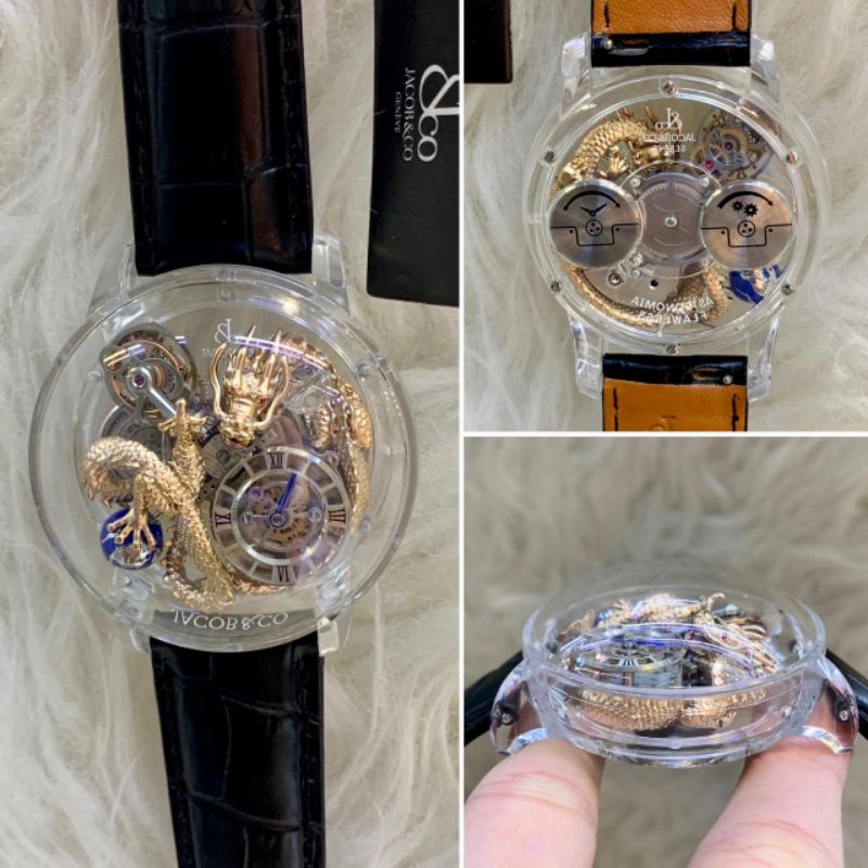 JAM TANGAN PRIA J ACO B N CO DRAGON TRANPARAN MESIN SWISS BATRAI TALI KULIT