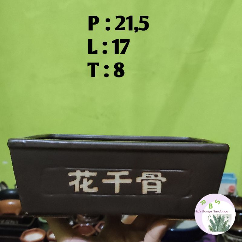 Pot Bonsai Keramik Segi empat besar hitam polos