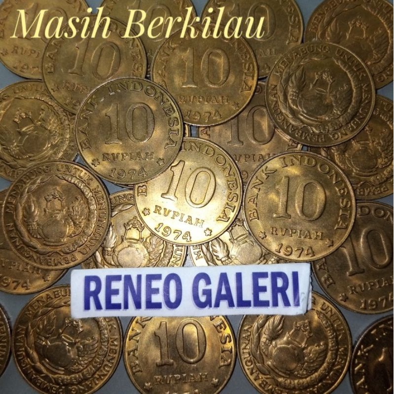 Berkilau Rp 10 Rupiah Tahun 1974 Tabanas Kuning Uang koin kuno duit jadul lawas lama asli Indonesia baru Mulus