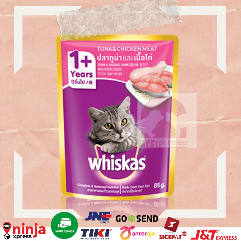 

Whiskas Pouch 80gr TUNA & CHICKEN MEAT 1 Dus isi 24pcs MURAH