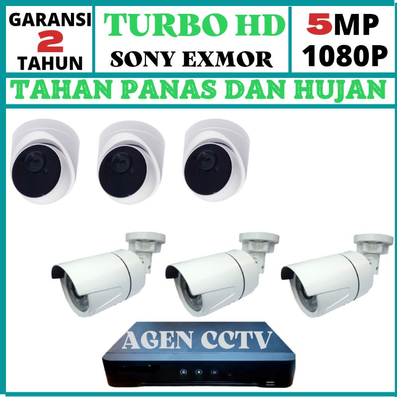 Paket cctv 8 channel 6 kamera lensa 5mp turbo hd ir sony lengkap siap pasang