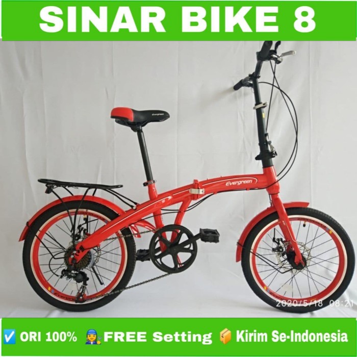 Sepeda Lipat EVERGREEN Ukuran 20 Inch Double Cakram 7 Speed Shimano