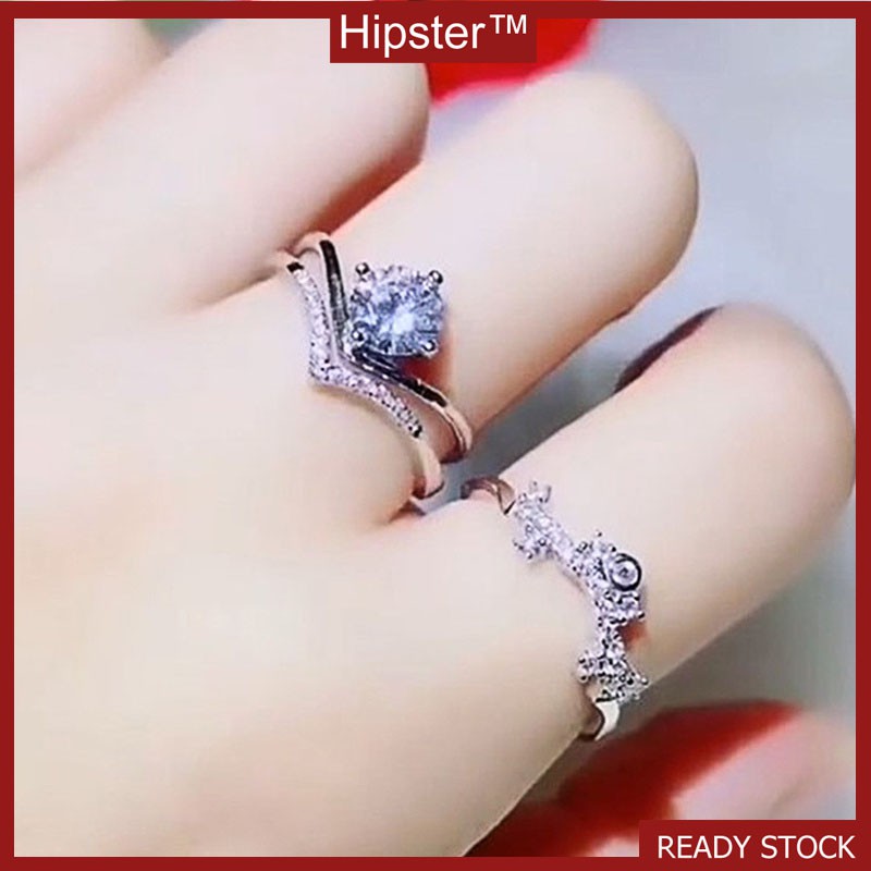 New Personalized Fashion Creative Twin Crown Inlaid Diamond Ring