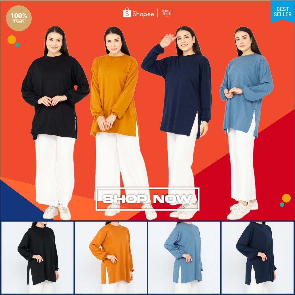 Kaos Wanita Lengan Panjang Oversize Polos