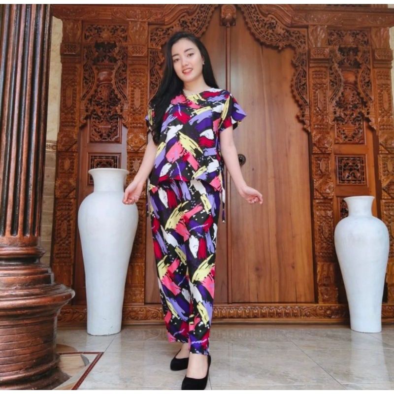 Setelan Celana Panjang One Set Piyama Bali Ethnic Batik-Strip Army