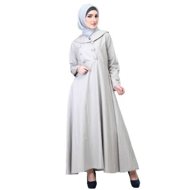 INFICLO Baju Gamis Wanita Terbaru Dress Gamis Remaja Kekinian Korean Style Elegan Untuk Kondangan Pesta Ramadhan Model Terbaru Warna Silver Abu