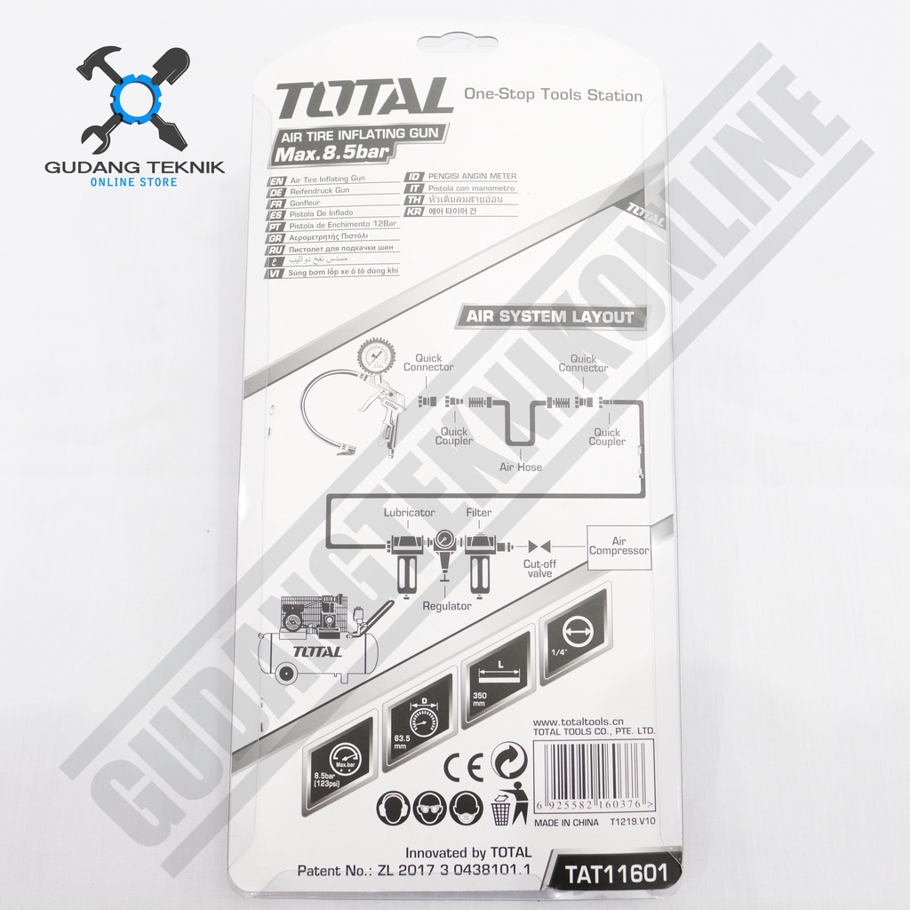 Alat Isi Angin Ban TOTAL TAT11601 / Alat Inflator Ukur Tekanan Ban - Air Tire Inflating Gun TOTAL