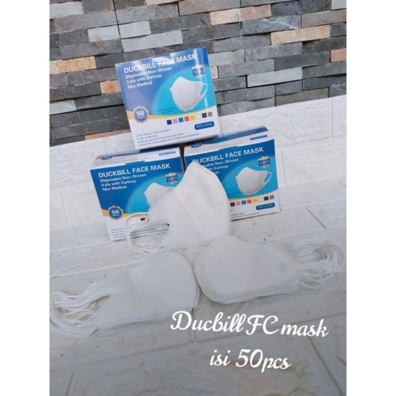 (COD) MASKER DUCKBIL PUTIH GARIS 3PLY 50PCS + BOX/ MASKER DUKBIL PUTIH