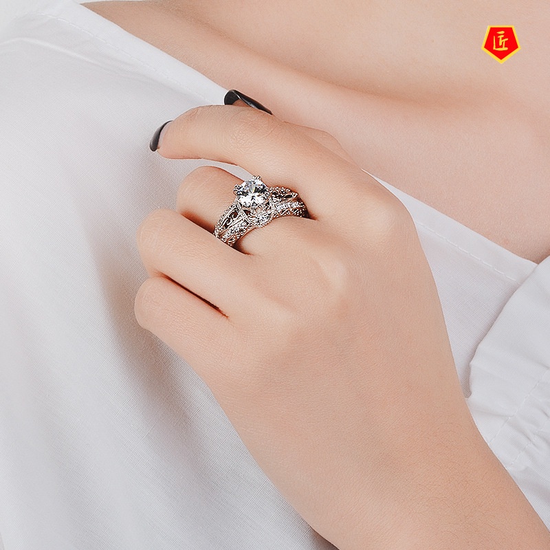 [Ready Stock]Women's Fashion Personality Hollow out Design Diamond Rose Gold Ring