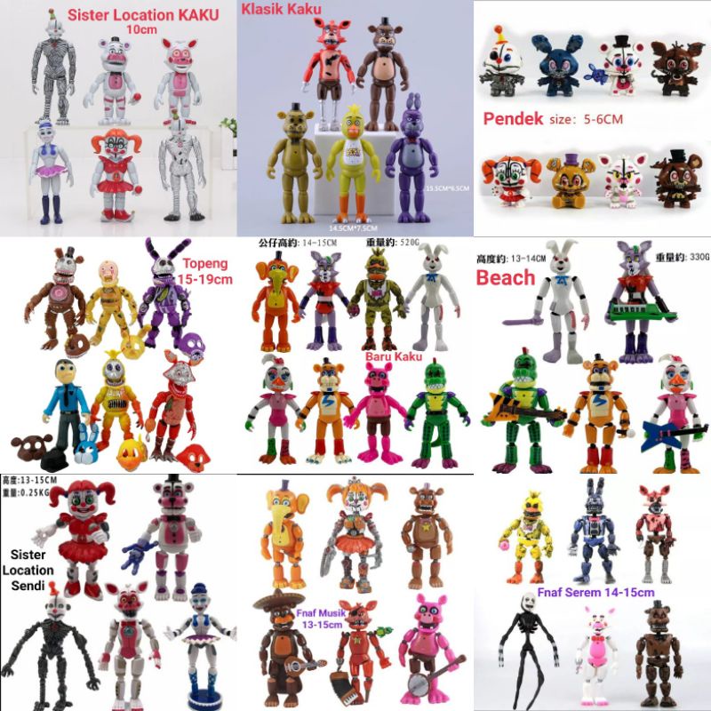 Figure fnaf sendi full artikulasi set / topper fnaf nightmare game freddy foxy sister location figur