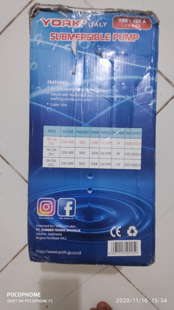 Pompa Celup York - 130 A (3 In 1 ) Pompa Taman - Pompa Kolam Ikan– 220v – 130w - Otomatis