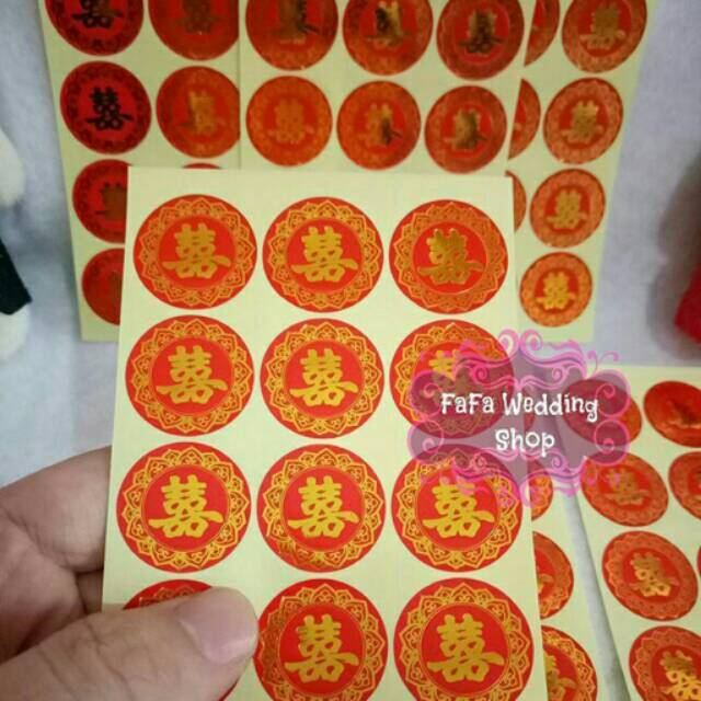 

60 pcs sticker wedding shuang shi bulat