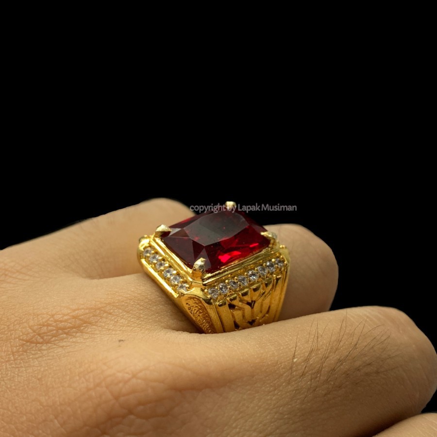 [Bayar di Tempat] Cincin Pria Batu Ruby Siam Rusia Kualitas Terbaik