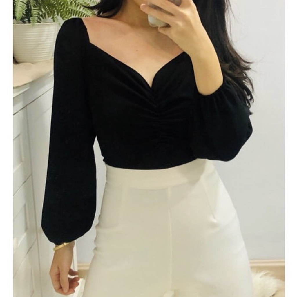 WSE390 - Blouse Top Lova Bahan Lembut Dan Tidak Panas Atasan Karet Fashion Model Korea Terbaru