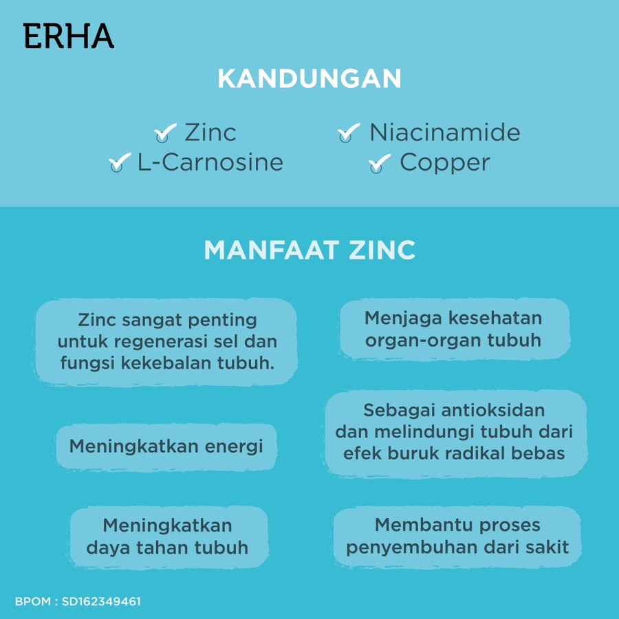 ERHA Supplemen Tubuh &amp; Kulit Jerawat - Zincore 30 Caps / Penyembuhan Luka