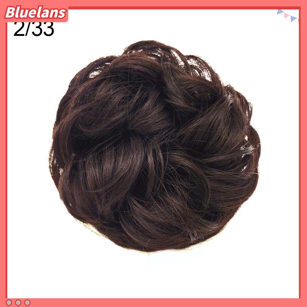 Bluelans Wig / Rambut Palsu Sambung Elastis Model Bun / Chignon Bergelombang Untuk Wanita