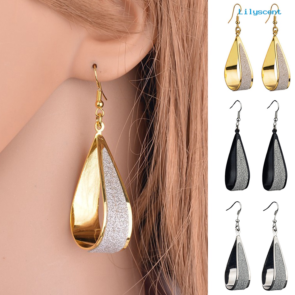 Anting Kait Bentuk Tetesan Air Model Hollow Bahan Alloy Untuk Pesta Pernikahan