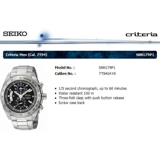 Seiko Mens SNN179P1 Quartz Chronograph Black Dial | Jam Pria SNN179