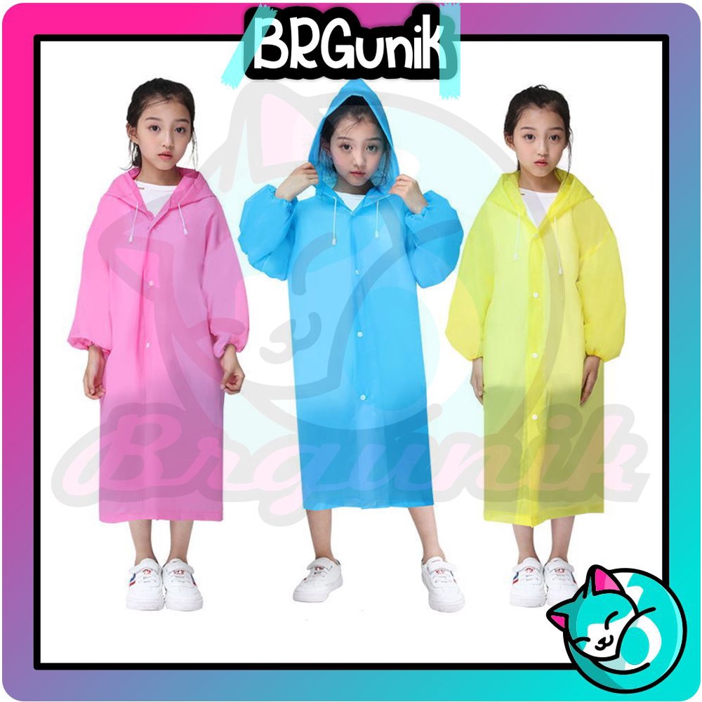 BRGUNIK Jas Hujan Anak Karakter Hoodie Murah EVA Ponco Lengan Polos R758