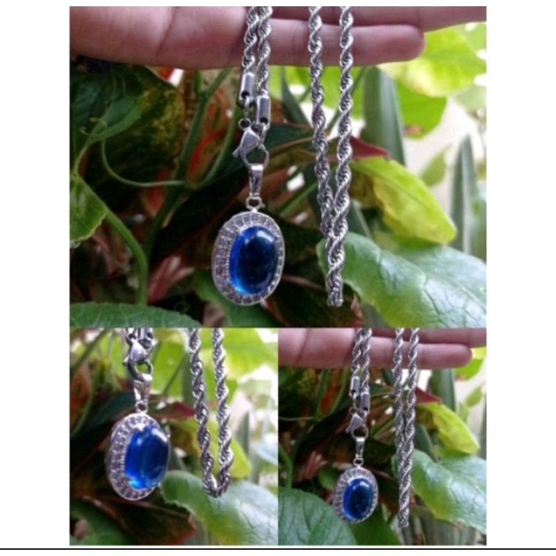 Kalung liontin titanium batu permata king safir