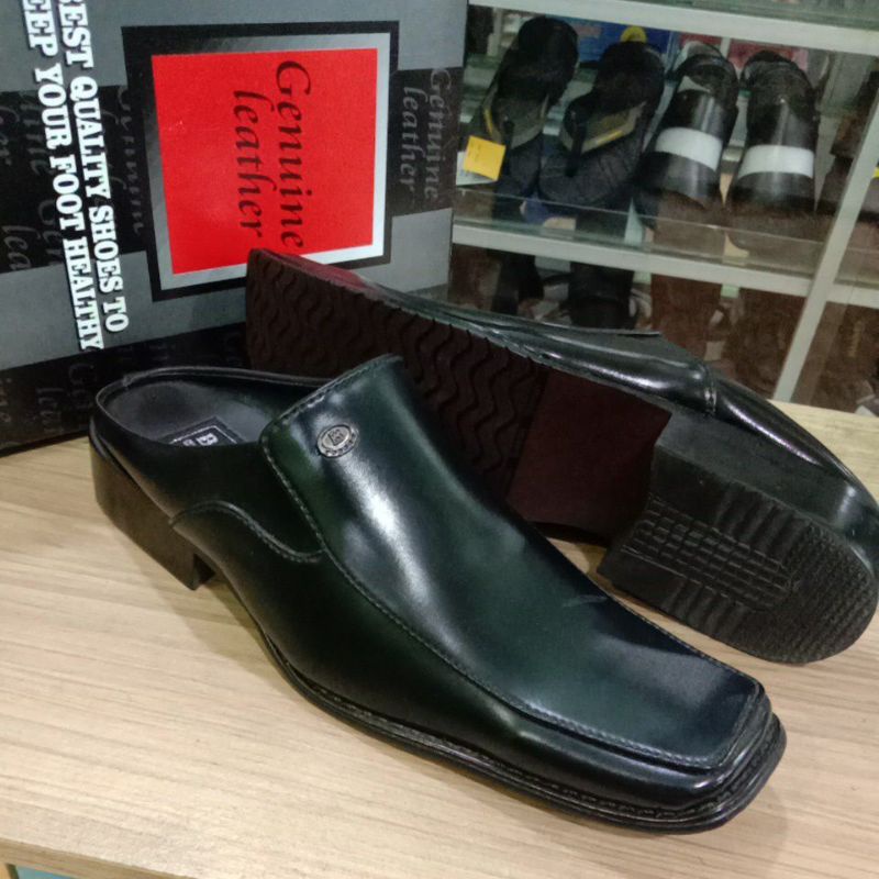 sandal sepatu bustong kulit asli pria Bally hitam