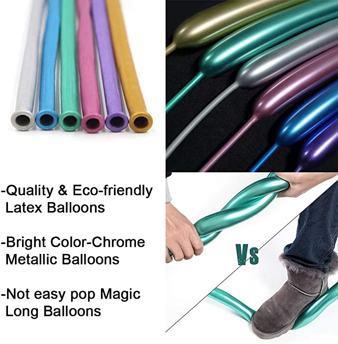 10pcs/lot Metallic Pearl Latex Balloon / Long Shape Metal Chrome Magic Tying Twisting Balloon / Thick Chrome Metallic Colors Inflatable Air Balls for Decor Birthday ,Wedding ,Christmas ,Festival