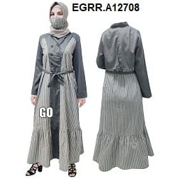 gof CRESSIDA GAMIS Fashion Muslim Dress Muslimah Gamis Wanita Motif Salur Bagus Original Kekinian