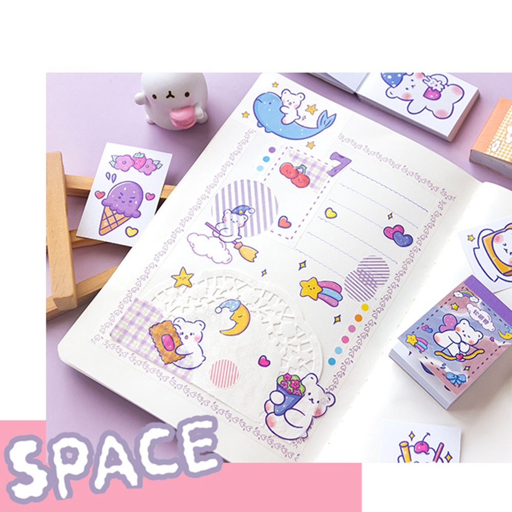 Quinton 50pcs / Set Stiker Label Motif Kartun Beruang / Kelinci / Anak Perempuan Untuk Dekorasi Buku Diary / Scrapbook Diy