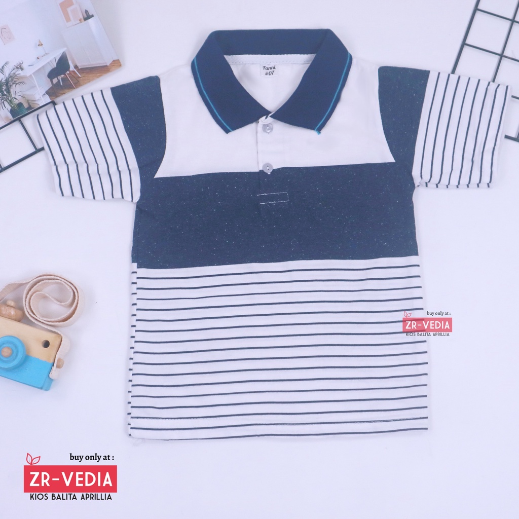 Kerah Salur T-Shirt Anak Laki uk 1-2 Tahun / Kaos Atasan Baju Harian Adem Lengan Pendek Murah Polos