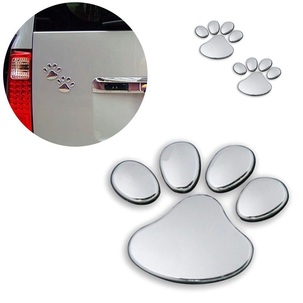 2pc 3D Jejak Kaki Mobil Silver Jendela Bumper Body Decal Stiker Beruang Kucing Anjing Kucing Paw Kaki Cetakan Aksesoris Hewan