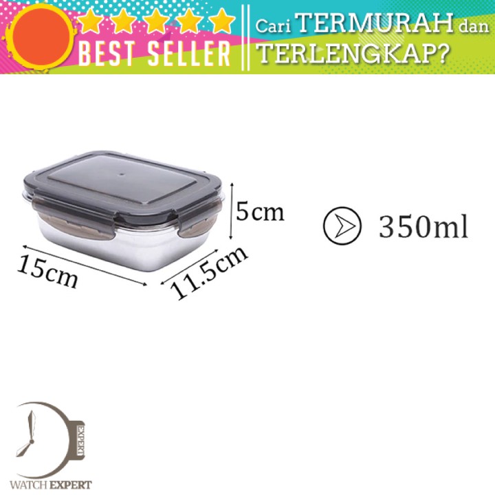 COD Kotak Makan Bento Lunch Box Bahan Stainless Steel 350ml - Hitam