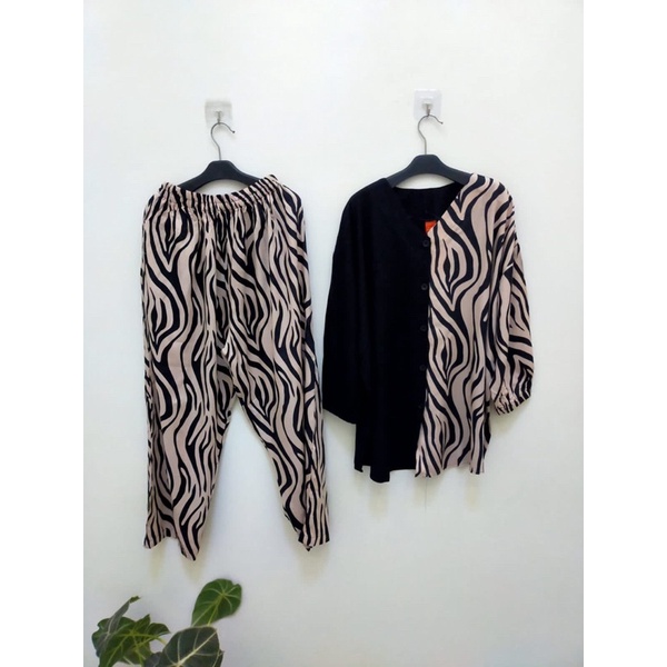 STELAN MAMA ROSA RAYON KOMBINASI ZEBRA(COD)ONE SET WANITA TERBARU/ONE SET VIRAL KEKINIAN