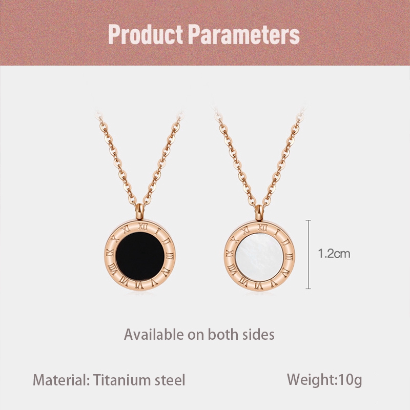 Kalung Titanium Steel Warna Hitam dan Putih dengan Angka Romawi Tidak luntur &amp; berkarat