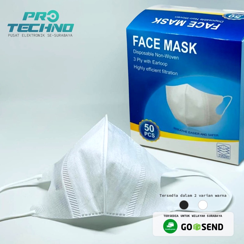 Masker Duckbill Hitam / Putih Alkindo 3Ply Earloop Termurah Disposable Face Mask