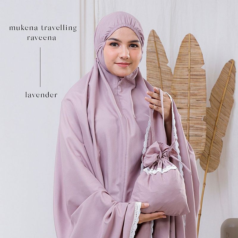Mukena Dewasa Bahan Katun Mikro Polos Tas Pouch Travel Travelling Raveena Lavender Ungu Lilac