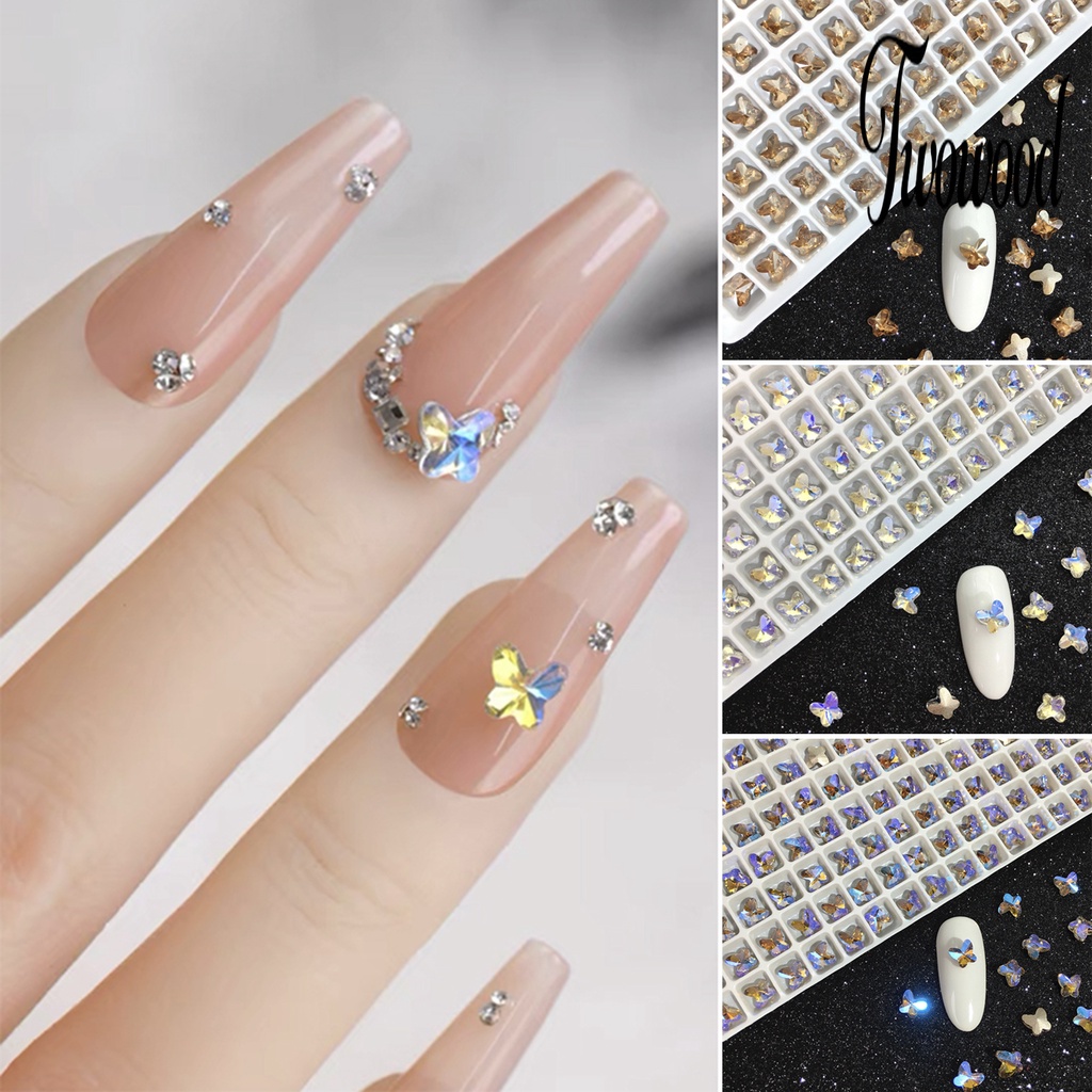 50 Pcs Aksesoris Kristal Buatan Bentuk Kupu-Kupu Untuk Nail Art Wanita