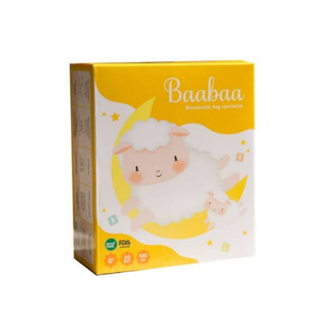 Baabaa clear breastmilk bag isi 30 kantong asi yellow 100 ml