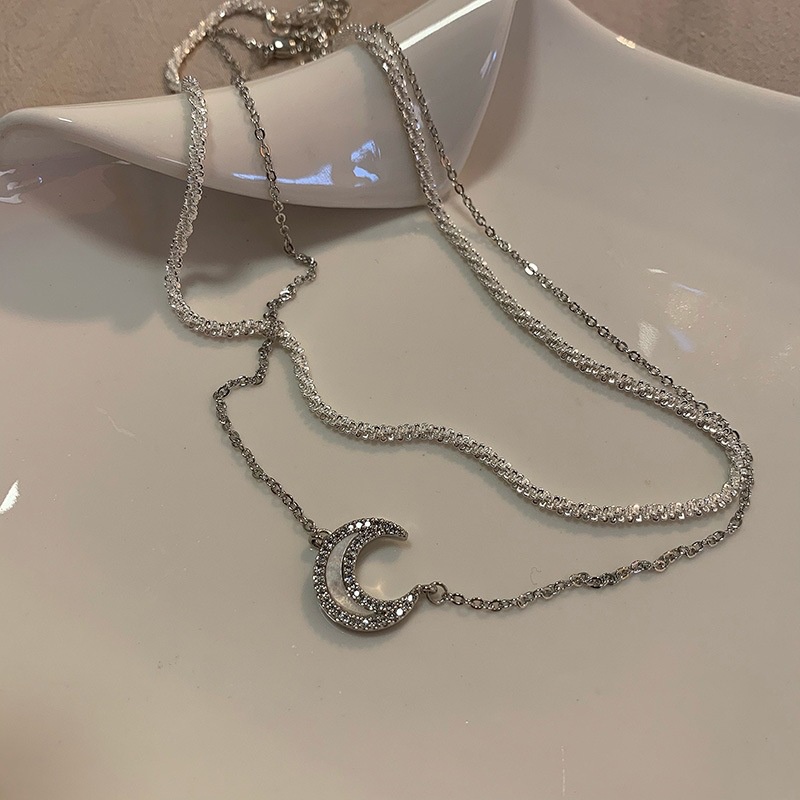 Ins gaya dingin double layer twin kalung wanita gaya Korea sederhana desain yang anggun berkilau moo