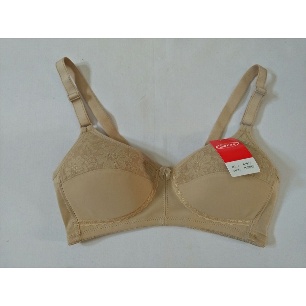 BRA SOREX 01013  size 34 36 38 40 cup B busa tipis tanpa kawat dengan renda NAILA kait 2 tbtk