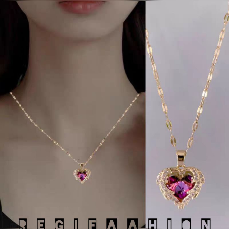 Kalung titanium Wanita / Kalung wanita Korea Terbaru 2022 / Kalung Liontin Love Permata Kristal