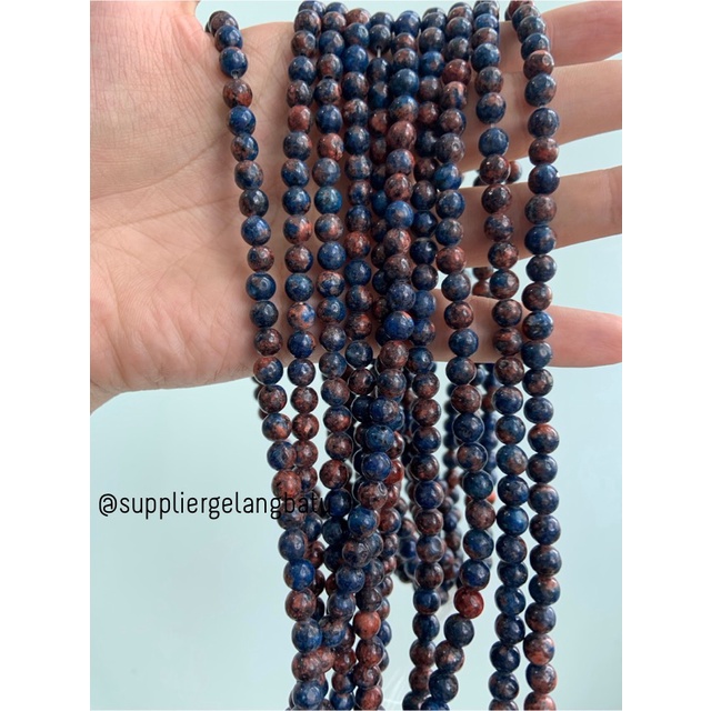 bahan batu import cloisonne 6mm round stone beads natural biru orange