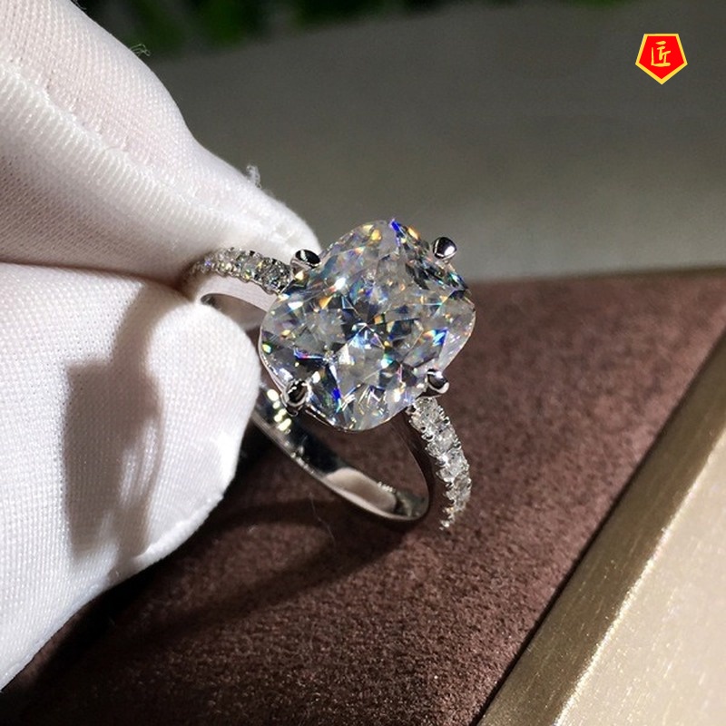 [Ready Stock]Elegant 18K Platinum Moissanite Square Diamond Ring